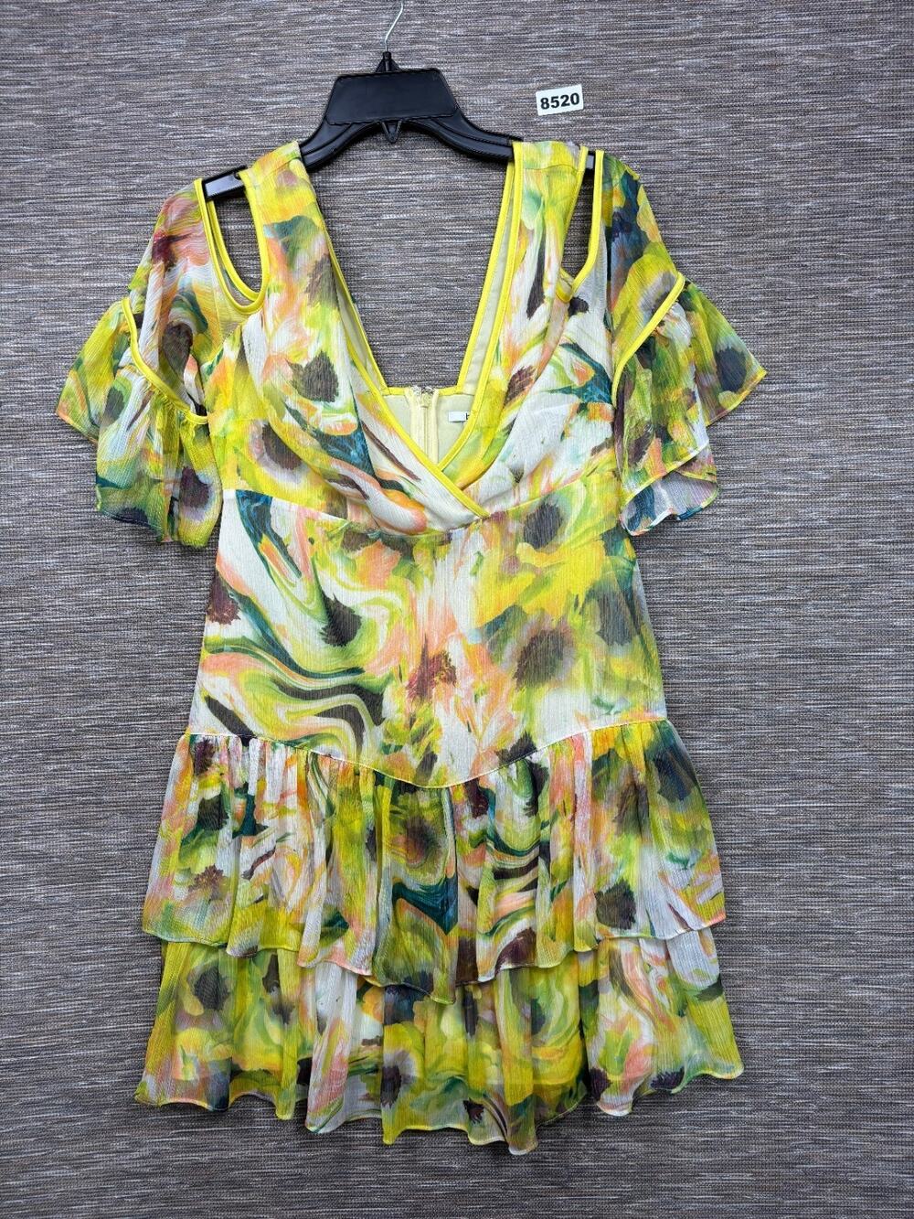 Bar lII Cold Shoulder Ruffled A-Line Floral Dress Womens Size 4 Summer Yellow